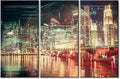 TUMOVO Financial Chart on City Scape with Tall Buildings Background Art Pictures Office Decor 3 Pieces Analysis Concept Wall Decor for Living Room Ready to Hang (60" Wx40 H)