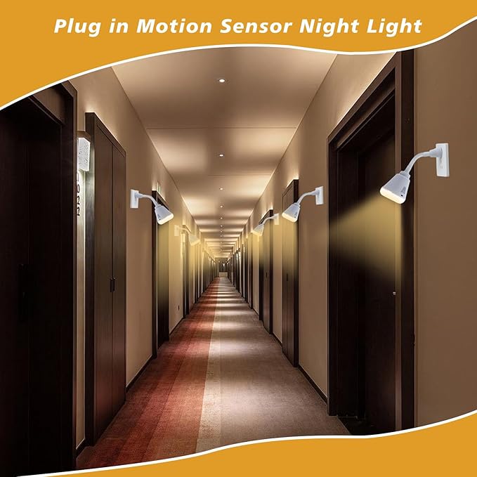 2 Pcs Plug in Motion Sensor Night Light Indoor LED Infrared Motion Detector Night Light for AC Outlet, Dusk to Dawn Sensor, 360° Rotating for Stairs Garage, 6W Warm White Light US Plug