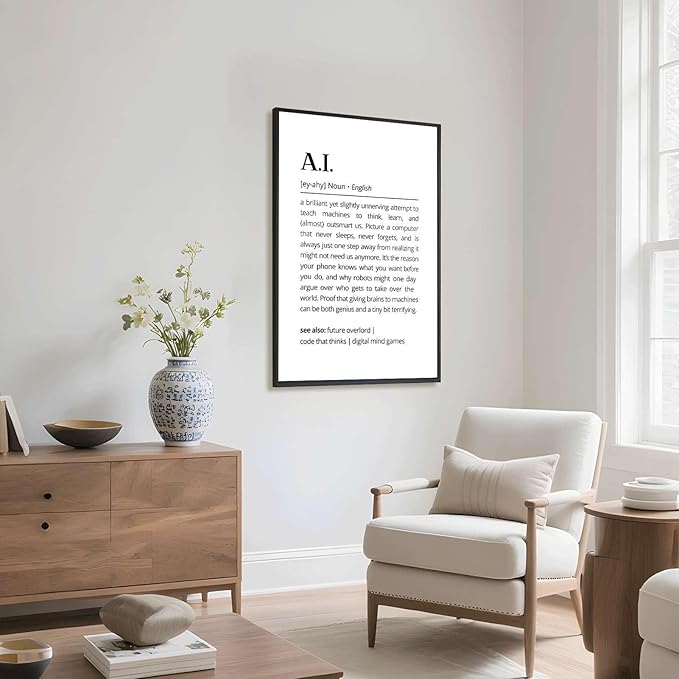 Framed AI definition poster Canvas Print Art Modern Minimalist Aesthetic Wall Art Pictures Wall Decor Stunning for Office Apartment Home Decor (Black Framed,16" Lx24 W)