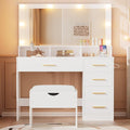 Vanity Desk with Mirror and Lights, 35.43" Large Mirror Makeup Table with Stool, 5 Drawers Dressing Table for Girls and Ladies Bedroom, White and Gold