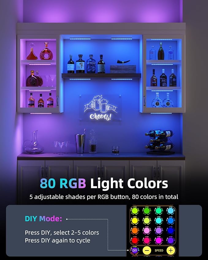 EZVALO 80 Color Changing Light Bars, 1800mAh Rechargeable Battery Operated Under Cabinet Lighting Wireless, Magnetic, Under-Counter Light Fixtures with Remote for Kitchen, Shelves, Home Bar, 4Pack