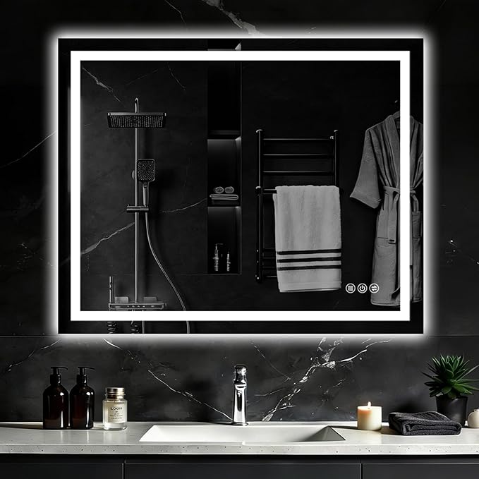 40"x 32" LED Bathroom Mirror with Lights, Anti-Fog, Backlit & Front Lit, Stepless Dimmable, 3 Colors, Memory Function, Vanity Mirror for Wall, Shatterproof Tempered Glass,Horizontal/Vertical