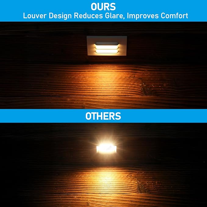 LEONLITE 5CCT 120V LED Step Lights, 3.5W Dimmable Horizontal Louvered Stair Lights Indoor Outdoor, Wet Location, CRI90, ETL, 2700K/3000K/3500K/4000K/5000K, Aluminum, White, Pack of 6