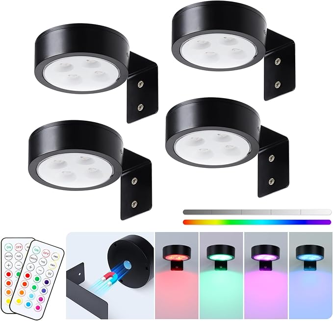 4-Pack Wireless Battery Operated Painting Light with Remote Control,13 Color RGB Magnetic Led Art Picture Lights for Wall, Dimmable and Timer Poster Light, Wall Decor Black Display Light