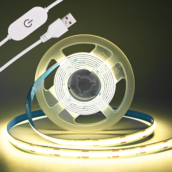 COB LED Strip Light 5V USB Tape 320LED/m Dimmable LED Strip Light USB TV Backlight Flexible Under Cabinet Tape Light for Bedroom,Kitchen,Home DIY Lighting (4000K, 6.56FT)