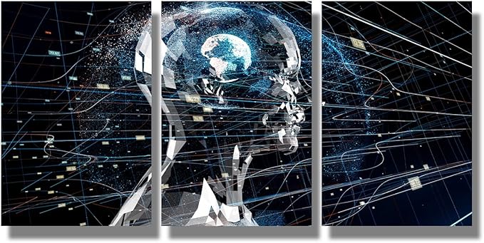 Framed Wall Art Modern Canvas Wall Art 3 Panels Artificial Intelligence Pictures Print on Canvas for Living Room Bedroom Wall Decoration, Gallery-Wrapped Ready to Hang, 12x16inchx3