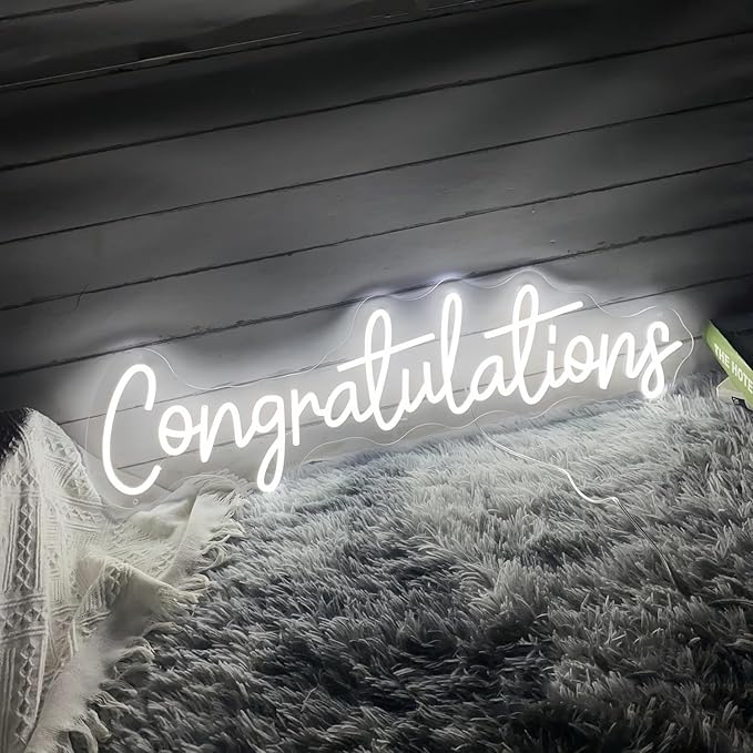 Congratulations LED Neon Signs for Wall Decor Neon Wall Art Acrylic LED Lights with Hanging Chain Light Up for Bedroom Decor Graduation Bar Pub Wedding Party 5V USB Powered Dimmable