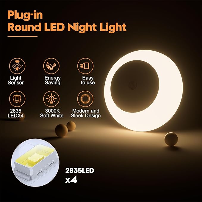 Night Light, Night Lights Plug into Wall, Dusk to Dawn Sensor Warm White Led Night Light 0.5W, 8 Pack Nightlight for Adults, Bedroom, Bathroom, Hallway, Kitchen