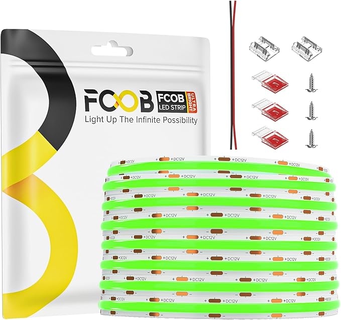 COB Green LED Strip Light 16.4FT, 12V Flexible High Density Uniform Bright 480LEDs/m Strips 8MM Width, CRI90+ Dimmable COB LED Tape for Cabinet Kitchen Indoor Decor, No Adapter/Controller
