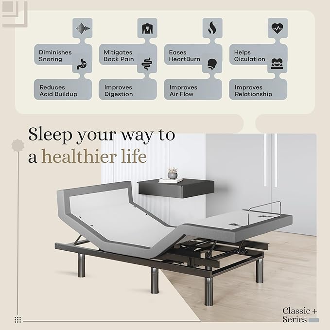 Sven & Son Harmony Adjustable Bed Base, Head and Foot Lift, Massage, Under-Bed Lights, USB, Memory, Zero Gravity Smart Frame - Twin XL