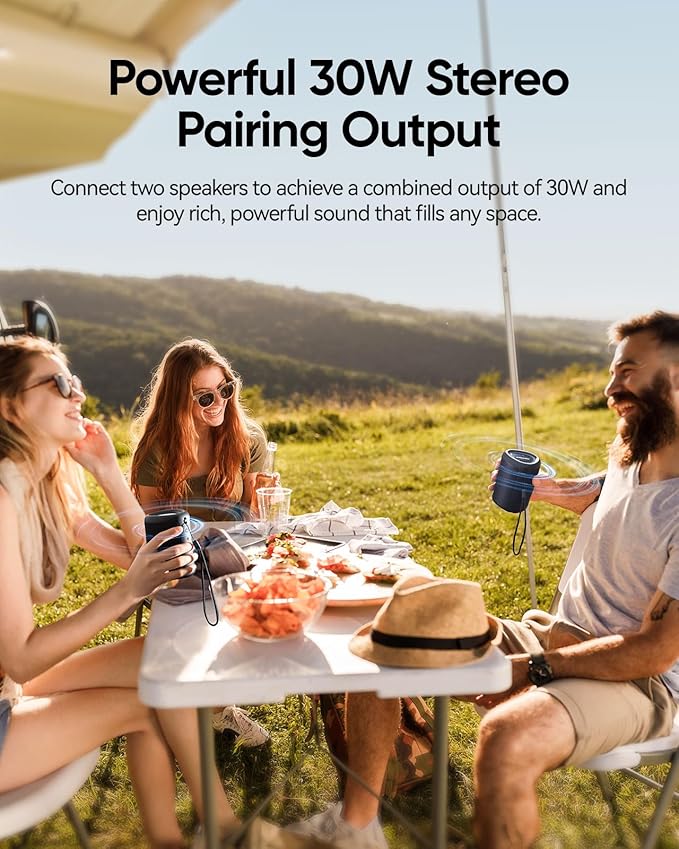 Portable Bluetooth Speaker Beach Vacation Essentials: Powerful Crystal Clear Sound/Dynamic Light/IPX5 Waterproof/All Day Playtime/BT 5.3/TWS Paring, Small Wireless Speaker for Outdoor|Travel|Camping