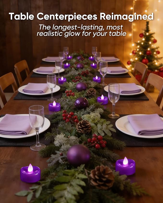 BEICHI Flameless Candles, Tea Lights Battery Operated, No Flickering Votive Candles LED Tea Lights for Halloween Christmas Wedding Home Decor (24 Pack, Purple)