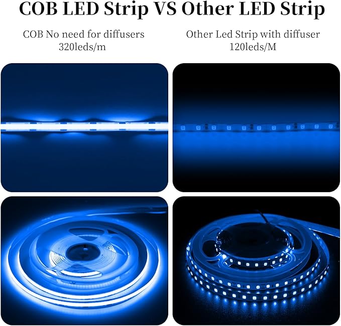 iNextStation 32.8ft/10M Bule COB LED Strip Light, DC24V CRI 93+ Bule Light Strip, 8mm Width LED Tape Lights, Dimmable COB Strip Light for TV Backlight, Home Light, Bedroom Light(No Plug)