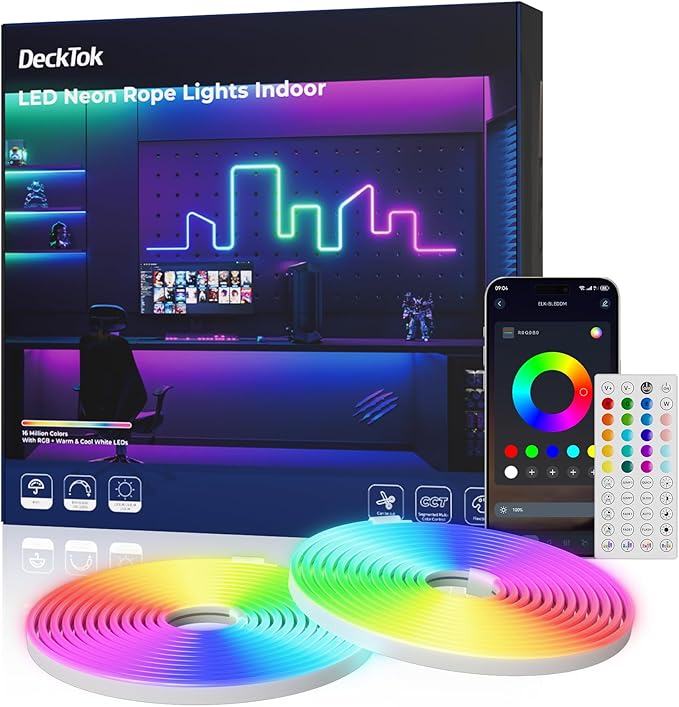 Led Neon Lights Strip- 50FT Flexible Led Control with App/Remote Rope Lights Multiple Modes RGB IP65 Waterproof Outdoor Neon Music Sync Gaming Strip for Christmas Decorations