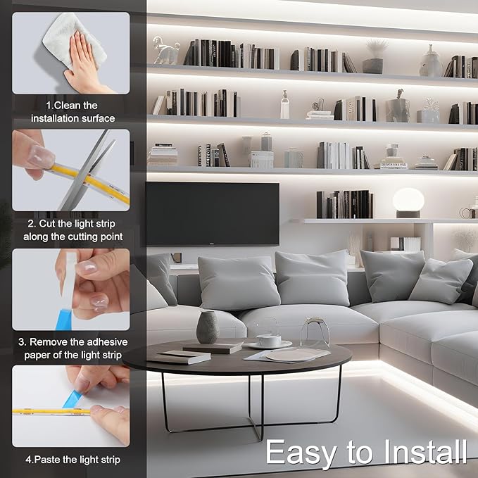 24V COB LED Strip, LED Strip for Bedroom, Touch Dimmable LED Strips, White LED Light Strip, COB Flexible Light for Bedroom Cabinet Vanity Mirror DIY Lighting