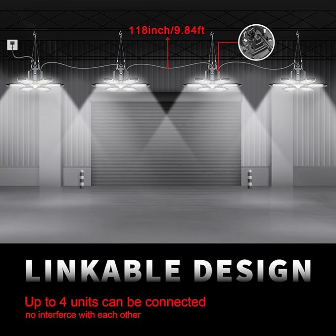 Plug in Garage Light with Motion Sensor - Ultra Bright 200W 20000LM Motion Activated Shop Light with 3 Mode, 6 Deformable LED Panel, Indoor Motion Light Bulb for Garage, Workshop (2 Pack)