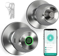 52HZ Smart Fingerprint Door Lock, 3 in 1 Finger Print Door Knob with Tuya App Control & Key, Auto Lock, Thumbprint Keyless Entry Door Lock for Front Door, Home, Apartment, Office, Satin Nickel
