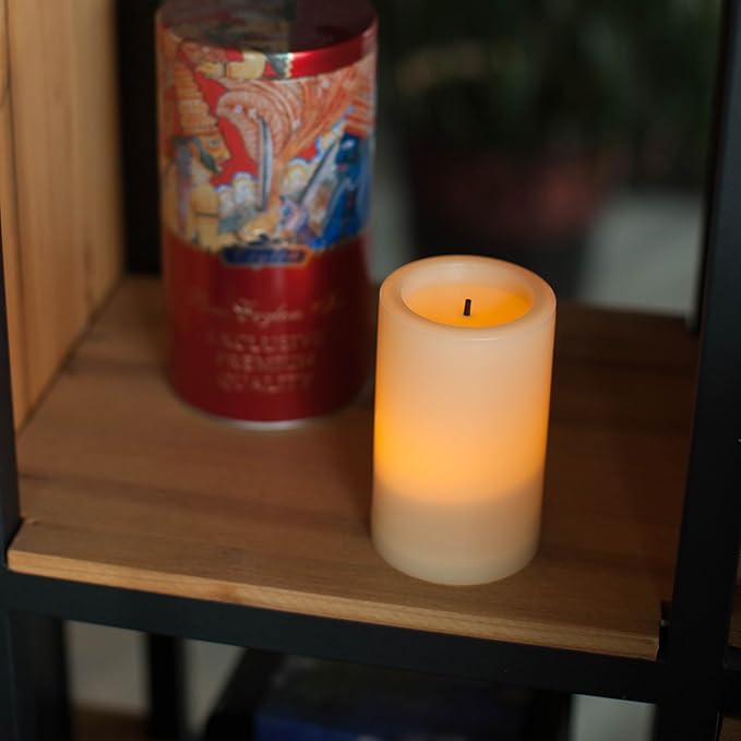 CANDLE CHOICE Outdoor Battery Operated Flameless Candle with Auto Daily Cycle Timer Waterproof Flickering Plastic Electric LED Pillar Light for Lantern Patio Garden Wedding Party Decorations 3”x5”(H)