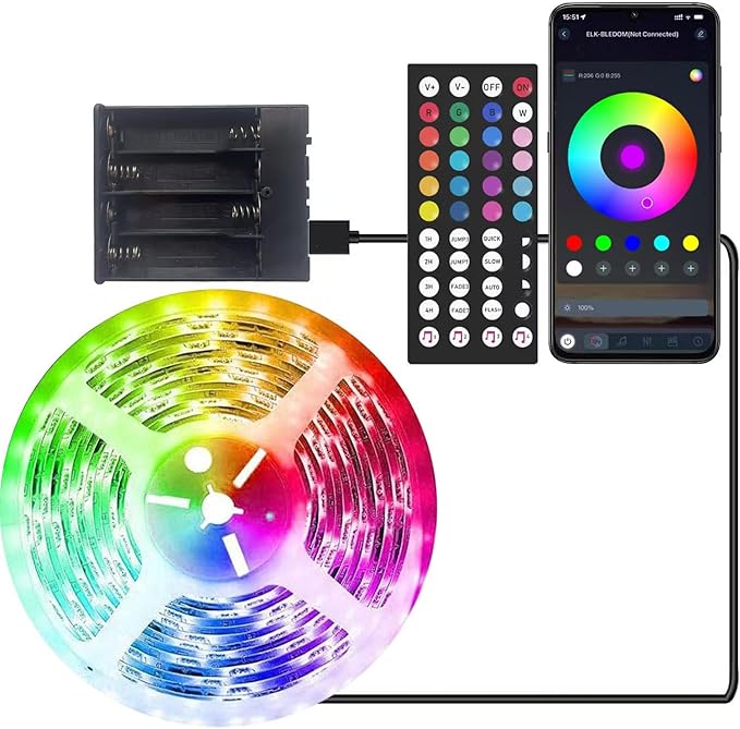 Battery Operated LED Strip Lights 20ft RGB Color Changing, Music Sync, Remote & App Control for Bedroom, Party, TV, Decor (20ft)