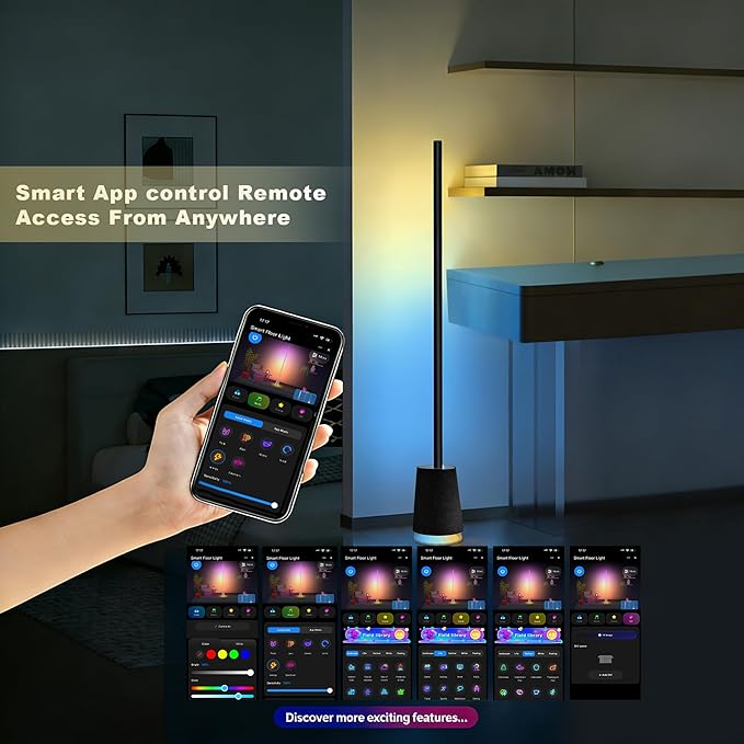 65in Smart Floor Lamp Plus with 36wBluetooth Speaker RGB+ICWW 16 Million Colors LED & Music Sync Alexa & Google Voice Control Corner Light for Living Room Bedroom 1600 Lumens Standing lamp