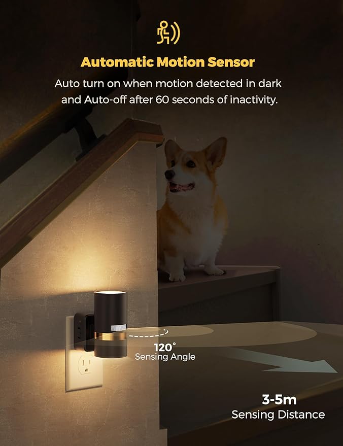 L LOHAS LED Motion Sensor Night Light Plug in, Night Lights Plug into Wall with Adjustable Brightness, 3000K Warm White, 1W Energy-Saving Nightlight for Bathroom Bedroom Kitchen Hallway, 2 Pack
