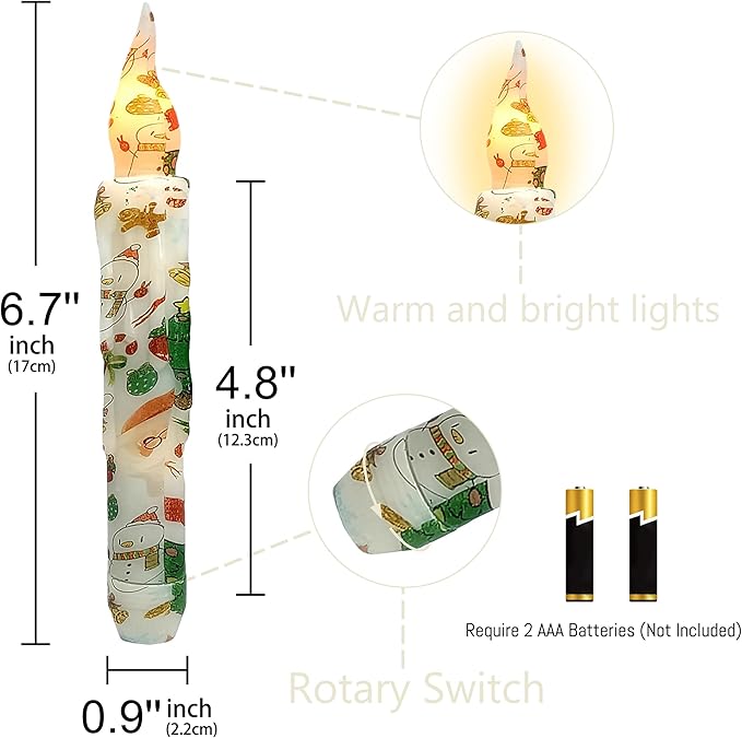 Christmas Candlesticks Flameless Taper Candle,Gedengni 4pcs Red LED Tapered Candles Remote Dipped Candle 6inch Green Battery Chandelier for Enchanting Weddings and Harry Potter Inspired Vigils(CHMAS)