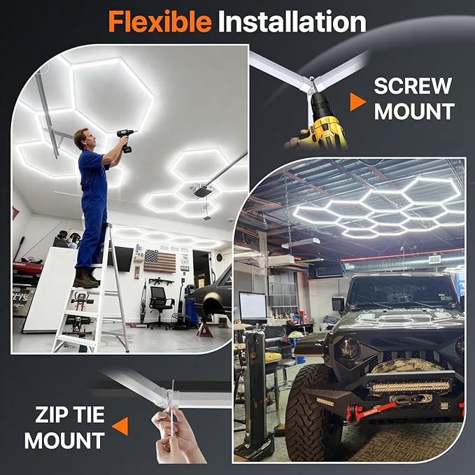 Hexagon Garage Lights: 581W 22 Grids Hexagon Led Lights, 6500K Ultra Bright Hex Light, Honeycomb Light for Garage, Shop, Basement, Barber, Homegym