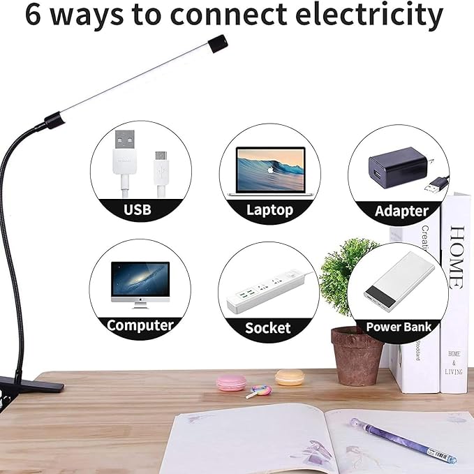 LED Desk lamp with Clamp, Eye Caring Clip,Desk Lamps for Home Office, Desk Light 3 Modes 10 Brightness, Long Flexible Gooseneck Led Lamp Office Lamp with USB Adapter