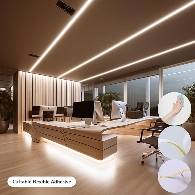 24V LED Strip Light Kit 65.6ft (2 Rolls of 32.8ft), 3000K Warm White Cuttable LED Tape Lights, SMD 2835 300W with Power Supply for Bedroom, Commercial, Kitchen, Living Room Ceiling