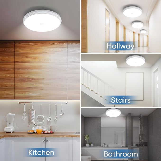 KEPLUG Rechargeable Motion Sensor Ceiling Light, Battery Operated Closet Lights Motion Sensored Wireless,Motion Sensor Light Indoor for Closets Shower Stairs Hallway Pantry Porch Garage