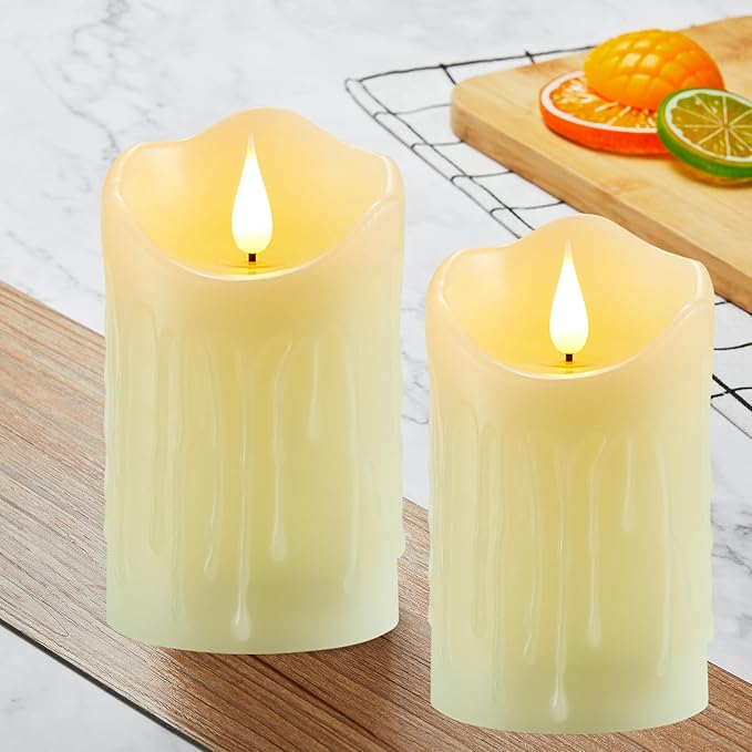 Flameless Candles, Battery Operated Candles with Remote and Timer, 3" x 6", Set of 2, LED Candle Electric Pillar Candle, Ivory Real Wax for Home, Wedding, Christmas