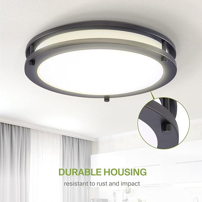 ASD LED 18" Round Flush Mount Lighting, Close to Ceiling Light Fixture | 3CCT, Dimmable, Energy Star, ETL Listed | 28W 2230LM 3000-5000K 120V | Low Profile Double Ring Lamp | Dark Bronze