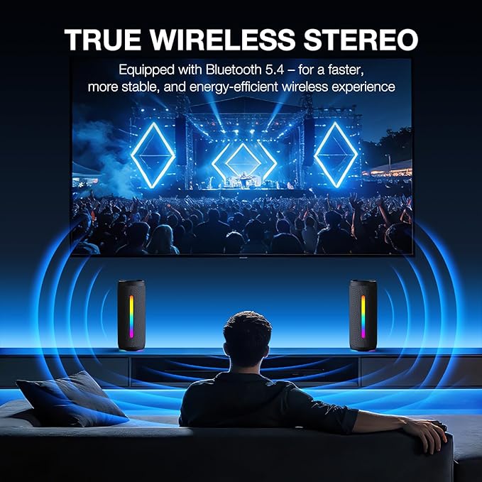 Portable Bluetooth Speaker Wireless, 40W Super Bass with Smart Display, IP67 Waterproof, 40H Playtime, RGB Colorful Lights, Bluetooth 5.4, for Home Party Outdoor Travel Beach Gift