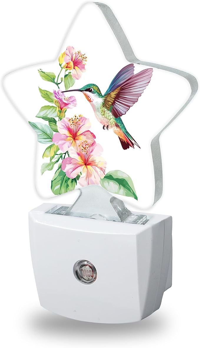 Hummingbird Night Lights Plug Into Wall,Spring Flower Dusk to Dawn Light Sensor Night Light for Kids, Energy Efficient Sleep Friendly Lamp for Bedroom Bathroom Nursery