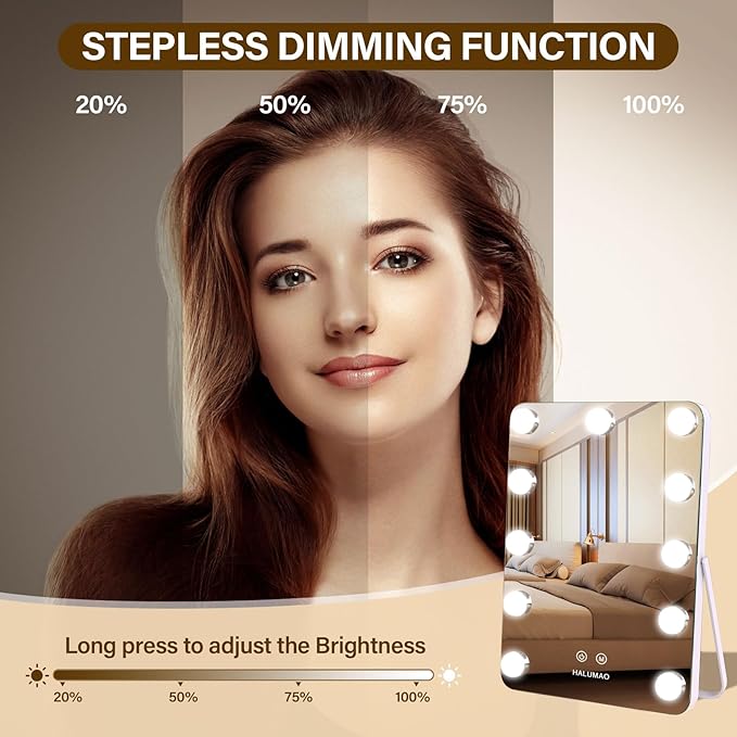 Vanity Mirror with Lights, Rechargeable Makeup Mirror, 14.6" Lighted Makeup Mirror for Dressing Room & Bedroom，Memory Function