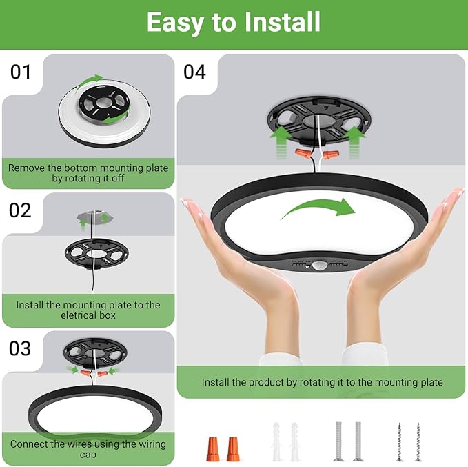 zemty 2Pack 7inch Motion Sensor Ceiling Lights Wired, 15W 1500lm 3CCT/3 Mode/30-120s Timer, Bright Black LED Flush Mount Light Fixture Motion Activated for Closet Pantry Hallways Stairwells Garage
