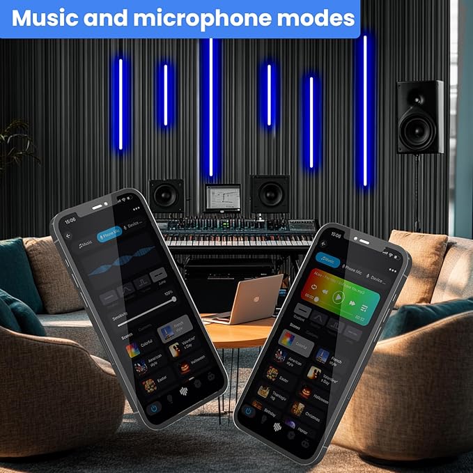SHUNLEE 6 Pcs RGB Smart Recessed Lighting for Acoustic Panels, WiFi LED Lights for Acoustic Wall Panels Compatible with Alexa, Self-Adhesive Black Aluminum for Wood Slat Wall (2*40+2*24+2*16 in)