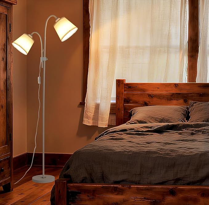 AoMck Floor Lamp, Industrial Metal Floor Lamps for Living Room with Adjustable Bendable 2 in 1 Reading Table Lamps for Living Room Bedroom Office (W2+Linen)