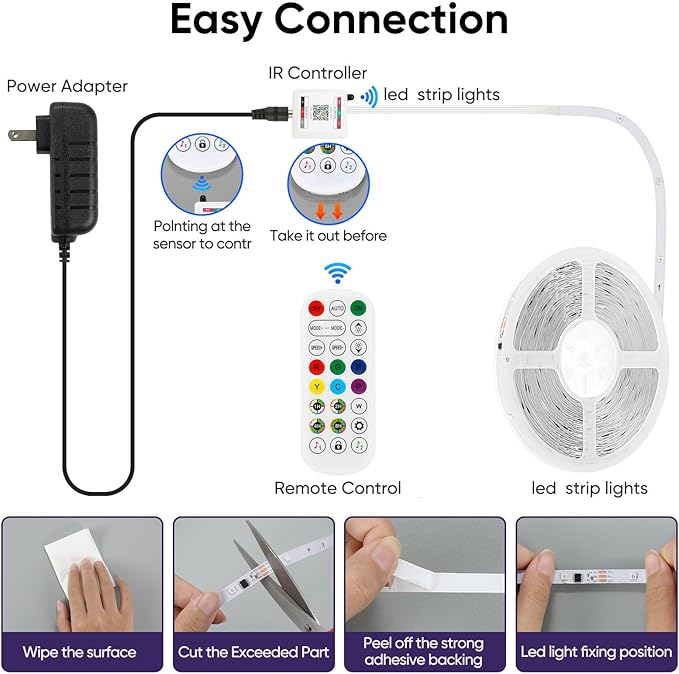 IC Smart RGB LED Strip Lights, 32.8FT LED Lights for Bedroom, App Control/Remote Control, Music Sync, DIY Design, Rainbow Chasing Effects, Strip Lights for Home, Party Decor