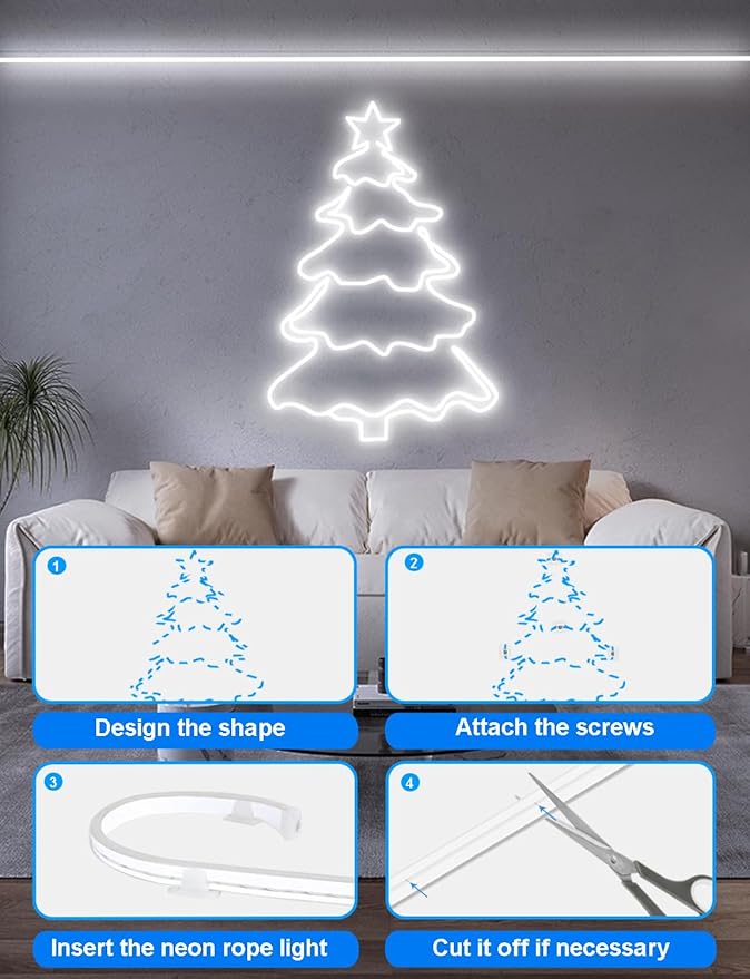 echosari 33Ft Neon Rope Lights, 1200 LED Strip Lights with Timer Dimmable, 24V Flexible Outdoor Neon Strip Light, Waterproof Neon LED Strip for Bedroom DIY Wall Decor (Cool White)