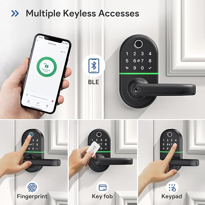 Smart Keypad Door Lock with Handle: NICE DIGI Keyless Entry Electronic Lock for Front Door, Easy Installation (Black)