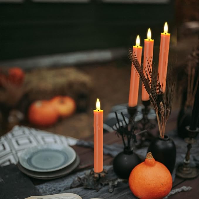 Flameless Flickering Taper Candles Two Remote,7.5 Inch Orange Battery Operated LED Window Candles Timer,Set of 8 Plastic 3D-Wick Dripping-Wax Effect Flameless Candlesticks(0.86”Dia,Warm Fire)