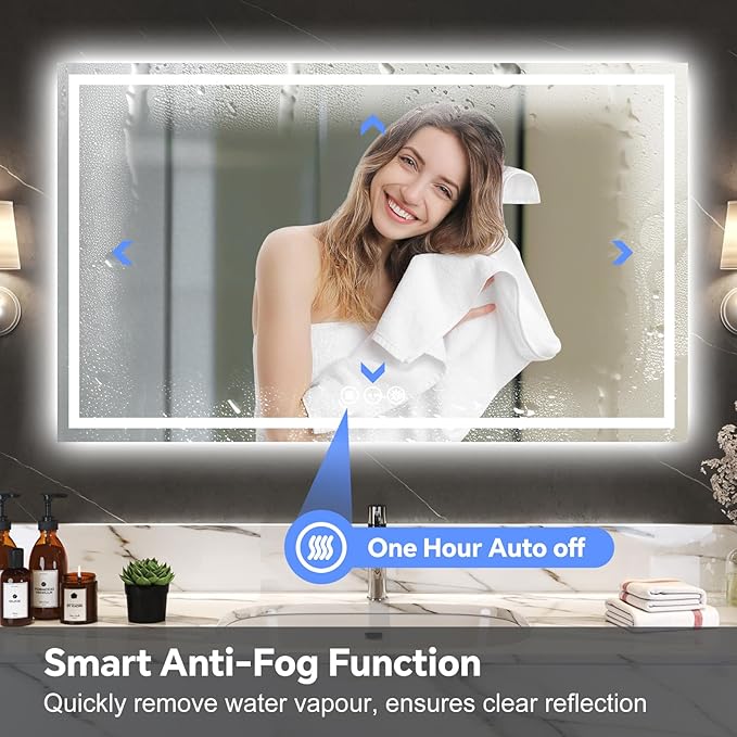 LED Bathroom Mirror 36x48 Inch Anti-Fog Bathroom Mirror with Lights, Wall Mounted Lighted Vanity Mirrors, Dimmable, Backlit + Front Lit, Smart Bathroom Vanity Mirror with 3 Colors Temperature