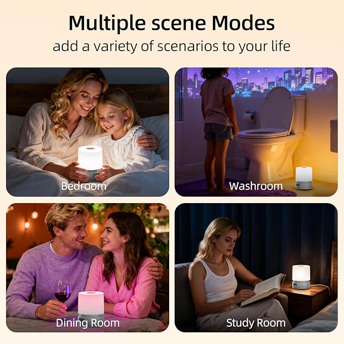Nursery Night Light with Clock for Kids, Touch Lamp Bedside Desk Lamp, Portable Breastfeeding Night Lamp for Baby, 3 Color Stepless Dimming Up for Restaurant,Bedroom,Rechargeable (Grey)