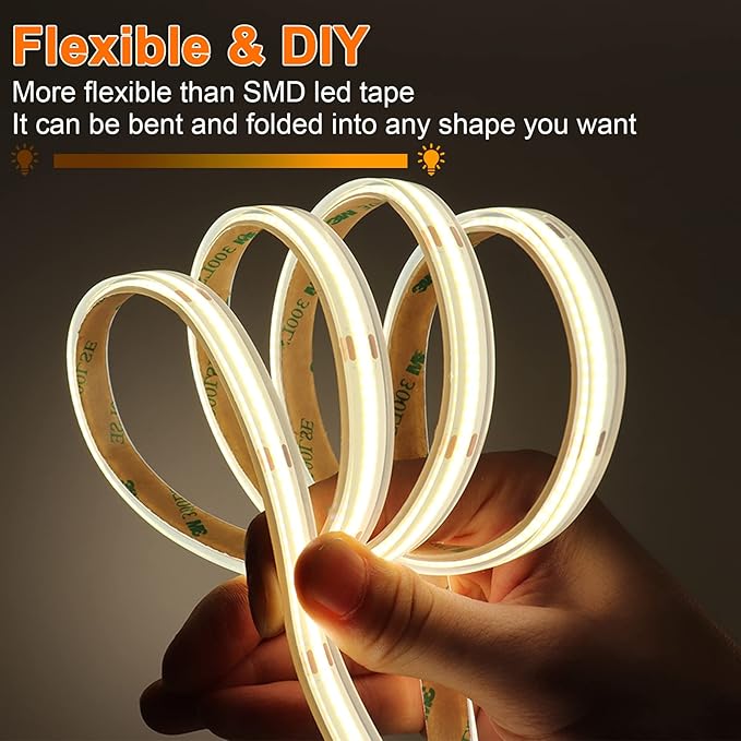 IP68 Waterproof COB LED Strip Light, 16.4FT 24V 4000K 480 LEDs/m CRI>90, Flexible Cuttable Tape Light for Outdoor Bathroom Swimming Pool Decoration (No Power Supply)