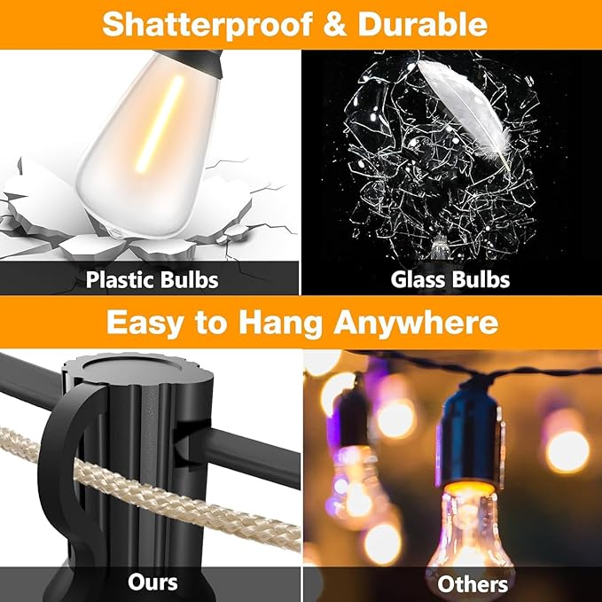 GLUROO Outdoor String Lights 180FT, 90+6Pcs Vintage Bulbs Shatterproof 2700K LED Patio String Lights Waterproof, Connectable Edison Style Lights, Hanging Lights for Backyard, Bistro