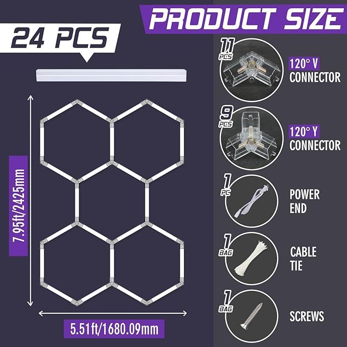 GOSLARLIT Dimmable 26PACK Hexagon Garage Light,6500k/4000k/3000k,3 Color Temperature Hexagon Light LED Lighting for Garage Gym Barber Auto Detailing Shop