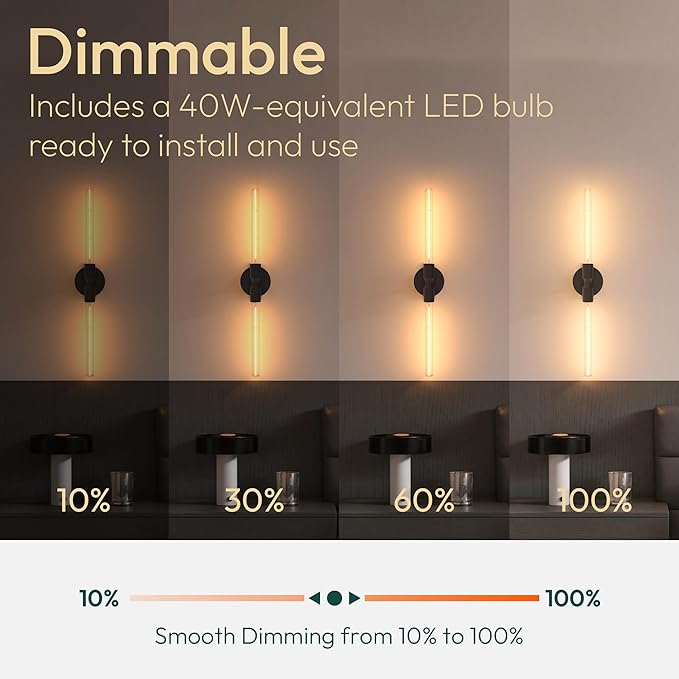 ALAMPEVER Modern Linear Wall Sconce with LED Bulb Included, Dimmable Minimalist Wall Light for Bathroom, Bedroom, Living Room & Hallway, 1 Pack