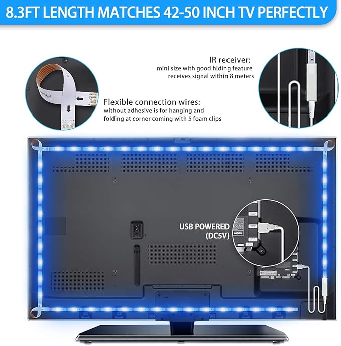 MY BEAUTY LIGHT LED Lights - 8.3ft Waterproof TV LED Backlight for 42-50in TV, 65536 DIY Colors Options RGBW LED Strip Lights, Smart Led Ambient Lighting for Bedroom & Gaming Room Decor