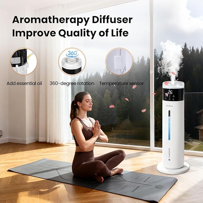 Large Humidifier for Bedroom, 8L/2.1Gal Ultrasonic Cool Mist, Remote control,Easy Clean with 350ML/H Large Mist Speed, Suitable for Kids Room Plant Yoga Study Room Office (White)